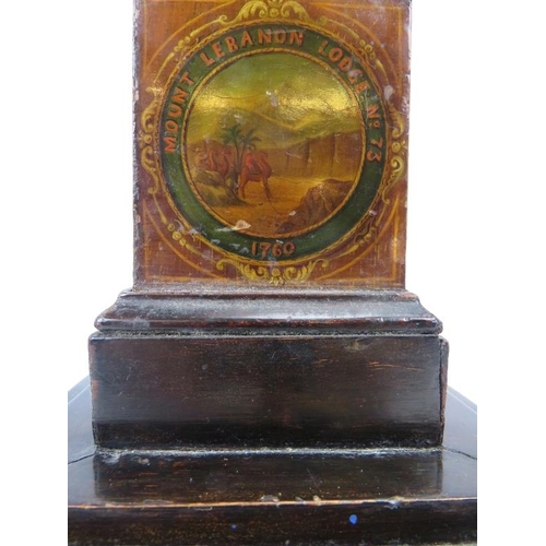 73 - A very rare Masonic money box, 19th century. Of column form with a fluted shaft and applied metal mo... 