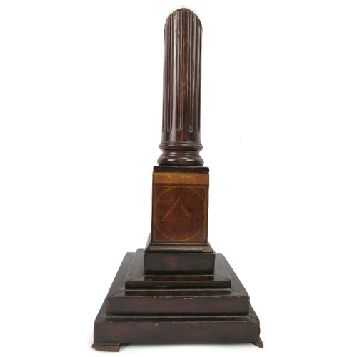 73 - A very rare Masonic money box, 19th century. Of column form with a fluted shaft and applied metal mo... 