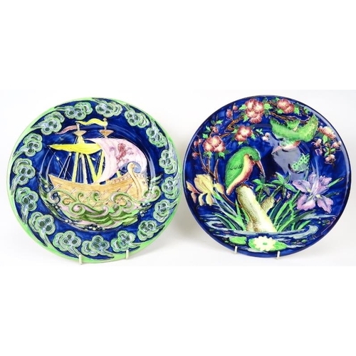 8 - Two Maling ceramic plates, circa 1930s/40s. Comprising one tubeline decorated with a ship at sea and... 