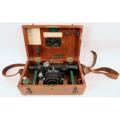 88 - A vintage Highways level instrument by E R Watts & Son Ltd. With a fitted box and wooden tripod stan... 