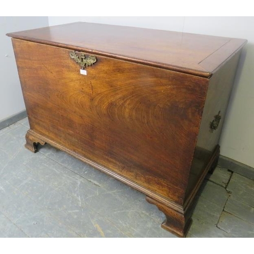 708 - A large Georgian mahogany blanket trunk of excellent colour, with fancy brass escutcheon and brass h... 