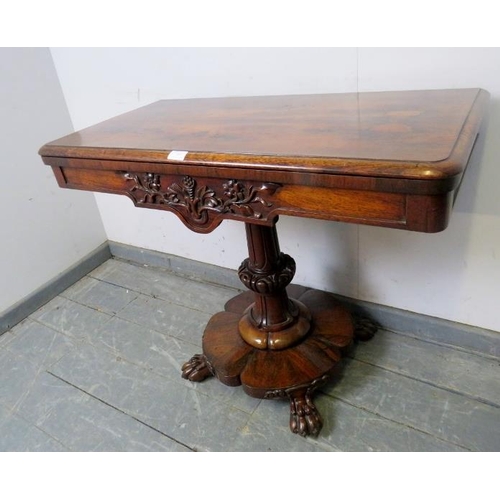 709 - A fine Victorian rosewood and mahogany turnover card table, retaining the original burgundy gilt too... 