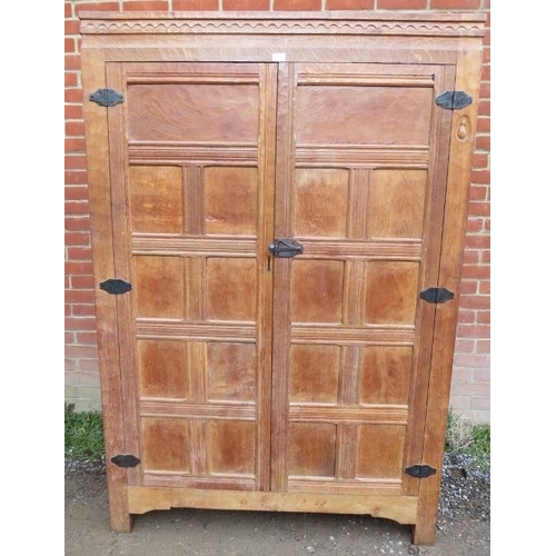 720 - An early Mouseman burr oak panelled double wardrobe from the Kilburn workshops of Robert Thompson, c... 