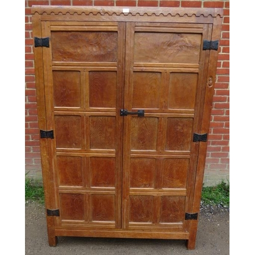 721 - An early Mouseman burr oak panelled double wardrobe from the Kilburn workshops of Robert Thompson, c... 