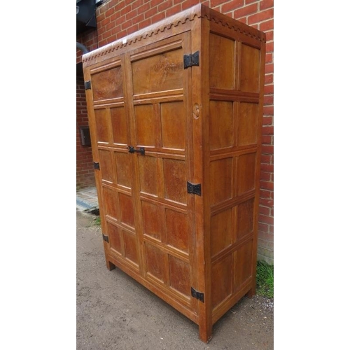 721 - An early Mouseman burr oak panelled double wardrobe from the Kilburn workshops of Robert Thompson, c... 