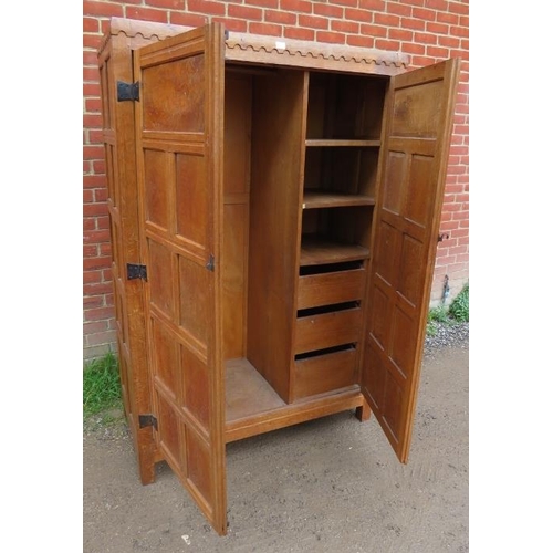 721 - An early Mouseman burr oak panelled double wardrobe from the Kilburn workshops of Robert Thompson, c... 