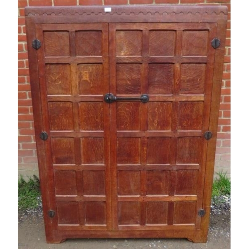 722 - An early Mouseman burr oak panelled double wardrobe from the Kilburn workshops of Robert Thompson, c... 