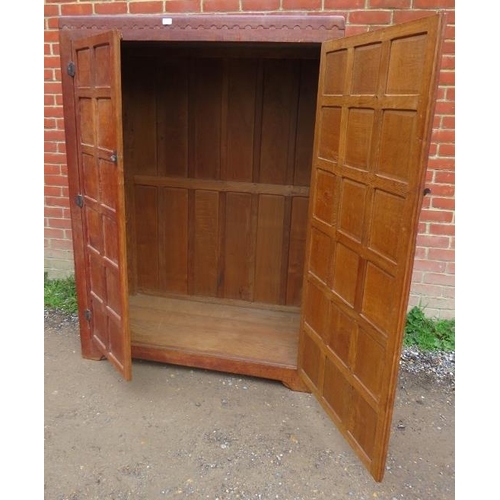 722 - An early Mouseman burr oak panelled double wardrobe from the Kilburn workshops of Robert Thompson, c... 