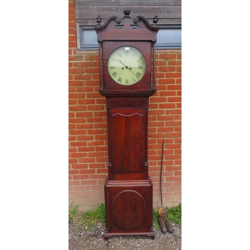 868 - A 19th century flame mahogany 8-day longcase clock by Evans of Shrewsbury, the hood with scrolled pe... 