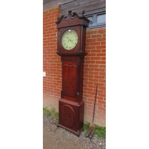 868 - A 19th century flame mahogany 8-day longcase clock by Evans of Shrewsbury, the hood with scrolled pe... 