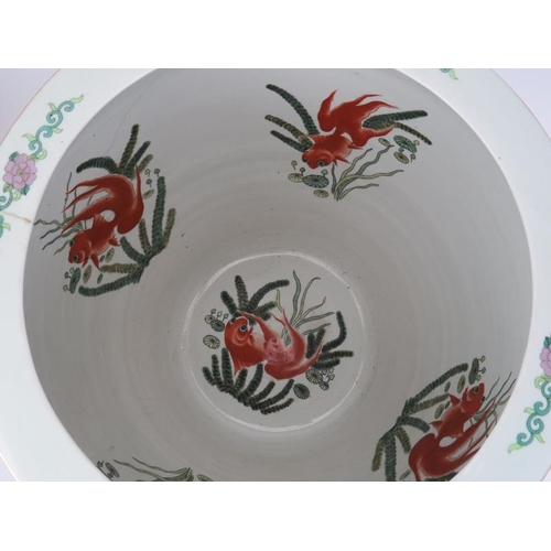 1 - A large Chinese ‘One Hundred Deer’ porcelain fish bowl. Overglaze painted in enamels against a white... 