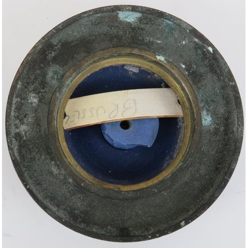 134 - A very rare Wedgwood blue and white Jasperware door bell, probably 19th century. Modelled with a cen... 