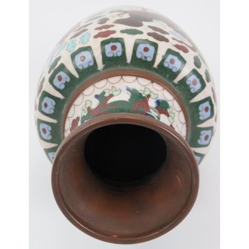 146 - A Chinese cloisonné enamelled vase. 10.4 in (26 cm) height. 
Condition report: Some wear with age.