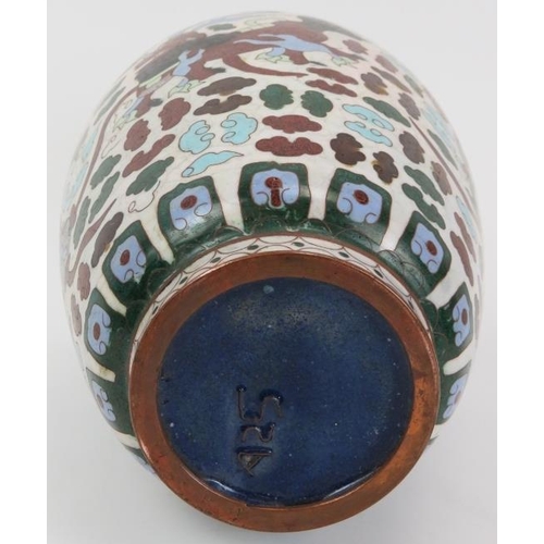 146 - A Chinese cloisonné enamelled vase. 10.4 in (26 cm) height. 
Condition report: Some wear with age.