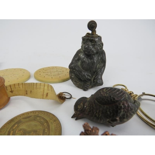 158 - A group of antique and vintage miscellaneous items. Notable items include a carved bone Stanhope, a ... 