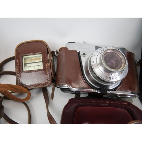 159 - A group of vintage cameras and binoculars. (5 items) Condition report: Some wear with age. Bentley’s... 