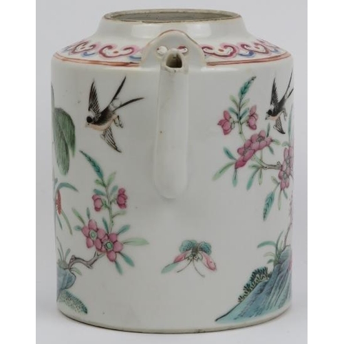 171 - A Chinese famille rose teapot, 19th century. Finely overglaze enamel painted depicting birds amongst... 