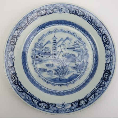 174 - A group of five Chinese blue and white porcelain dishes, 18th century. Decorated in a variety of pat... 