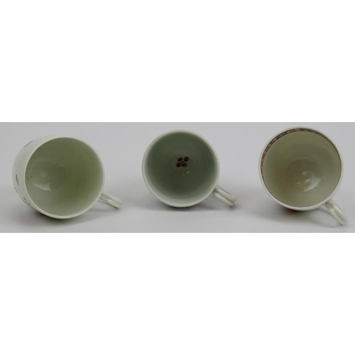 176 - Three early English porcelain teacups, 18th/early 19th century. Probably Worcester and Bristol examp... 