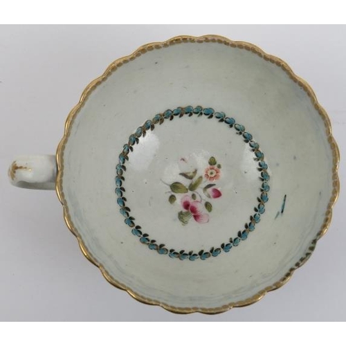 177 - An early Worcester gilt and enamel decorated porcelain teacup and saucer, circa 1755 - 1790, George ... 