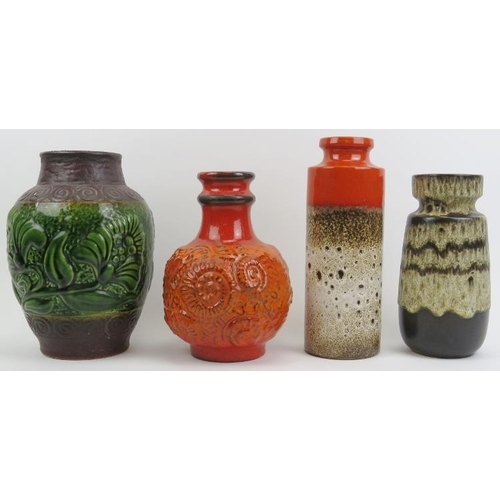 194 - A group of four West German pottery vases, 20th century. Including a Carstens Ammonite pattern vase.... 