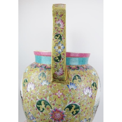 2 - A very large Chinese Famille rose porcelain tripod censor and cover. Of ding form, the pierced domed... 