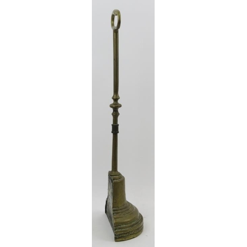 200 - A Victorian brass bell shaped doorstop. Modelled with a stepped lead weighted base. 16 in (40.7 cm) ... 