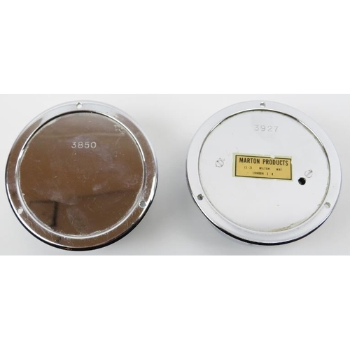 204 - A Marpro porthole wind up alarm clock with matching barometer. Both with zinc cases and bevelled gla... 