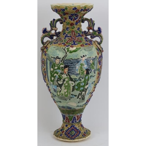 215 - A large Japanese polychrome enamelled moriage porcelain vase, 20th century. Signed beneath. 17.9 in ... 