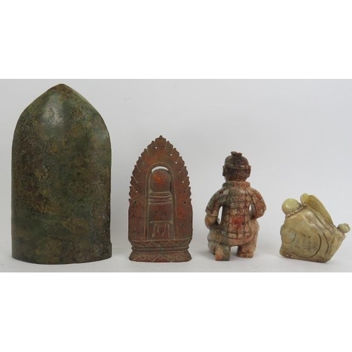 222 - A group of four Chinese jade and hardstone carvings, 20th century. 9.2 in (23.3 cm) tallest height. ... 