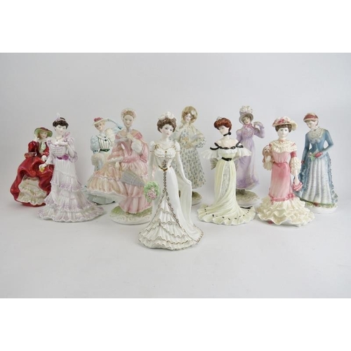 269 - A collection of Royal Worcester, Royal Doulton and Coalport porcelain figurines. Each depicting ladi... 