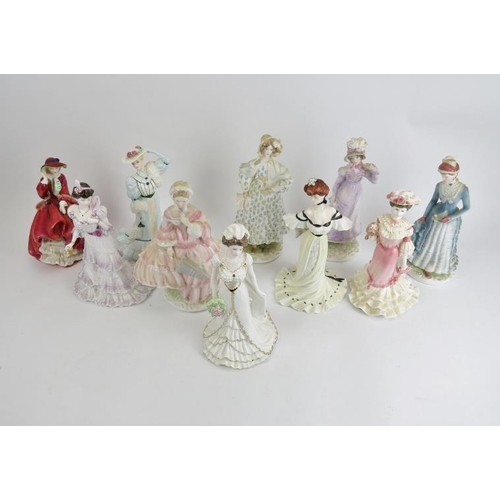 269 - A collection of Royal Worcester, Royal Doulton and Coalport porcelain figurines. Each depicting ladi... 