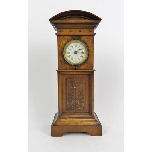 272 - A miniature walnut long cased clock, late 19th/early 20th century. Traces of gilding to etched panel... 