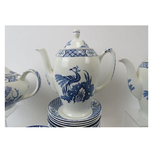 276 - A Wood & Sons Ltd Yuan pattern blue and white tea service. (44 items) Teapot: 8.3 in (21 cm) height.... 