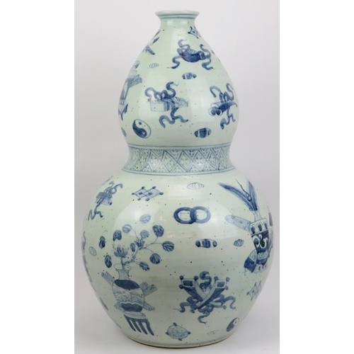 3 - A pair of very large Chinese blue and white porcelain double gourd vase. Decorated throughout with v... 