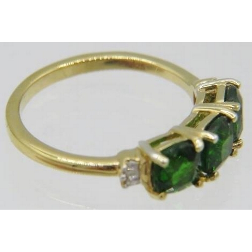 323 - Cushion cut Russian diopside & baguette diamond ring, size L/M, diopside of good even colour saturat... 