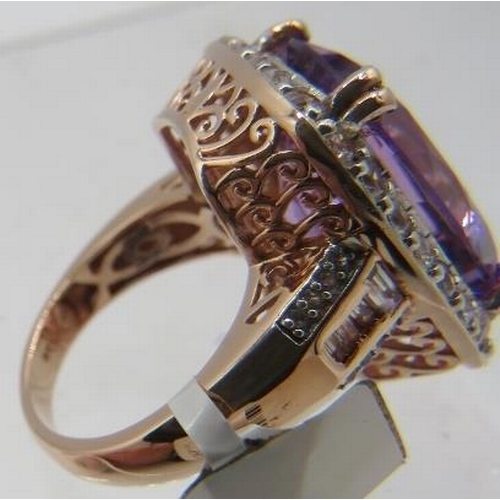 325 - Large Rose de France amethyst cocktail ring, size N, overall portrait setting 23mm x 18mm, good colo... 