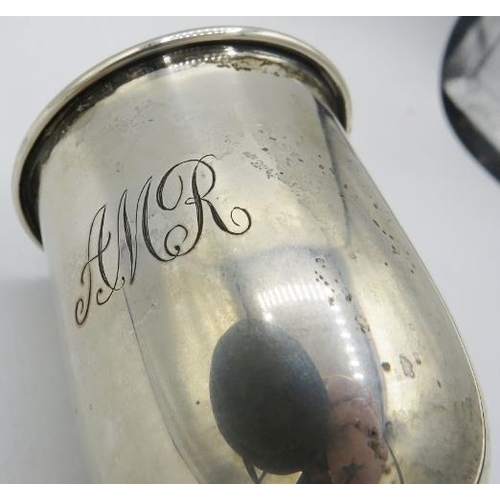 348 - A silver Christening mug on a pedestal foot, monogrammed, Birmingham 1927, approx 3 1/2