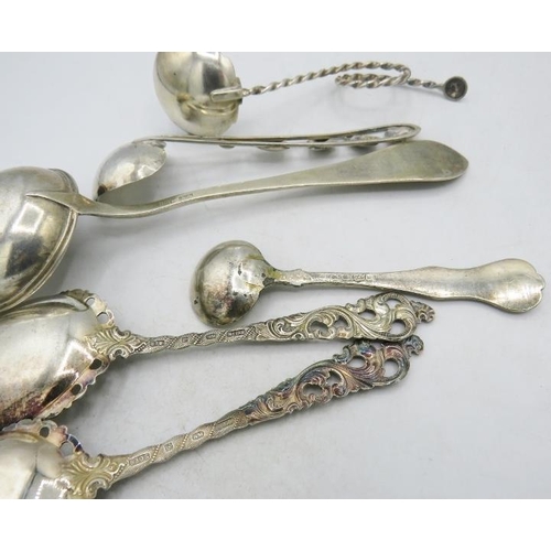 374 - A Danish bowl marked A. Michelsen Copenhagen 925S. Plus six ornate spoons, some marked 830S. Bowl an... 