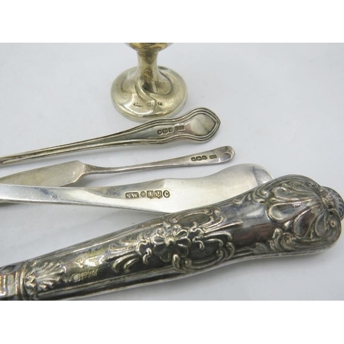 379 - A silver handled Kings pattern cake knife, boxed, a silver Victorian ladle Edinburgh 1859, a silver ... 