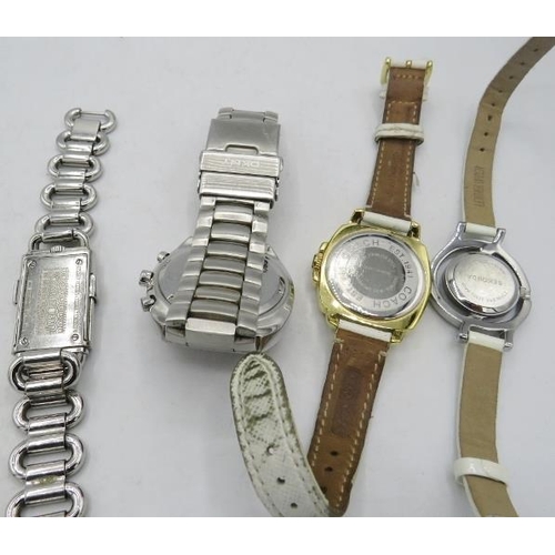 400 - A DKNY Tachymeter stainless steel watch, a Cerruti stainless steel watch with link strap, a Seksy wa... 