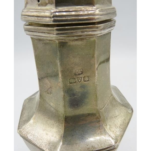 405 - A large silver sugar caster, Chester 1932, boxed. Approx 8