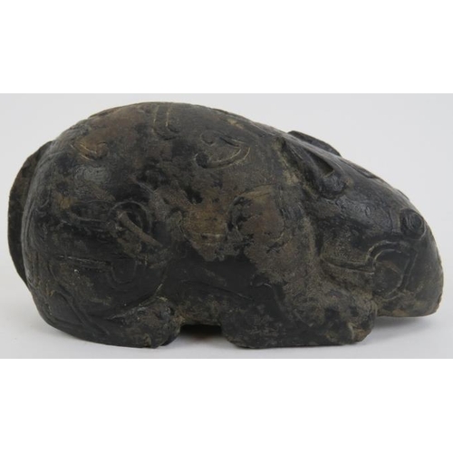 46 - A Chinese archaistic carved black soapstone rodent. Probably carved as a rat in reference to the zod... 