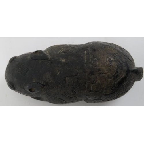 46 - A Chinese archaistic carved black soapstone rodent. Probably carved as a rat in reference to the zod... 