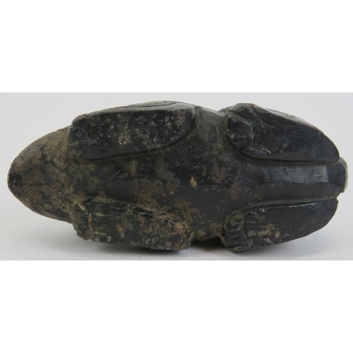 46 - A Chinese archaistic carved black soapstone rodent. Probably carved as a rat in reference to the zod... 