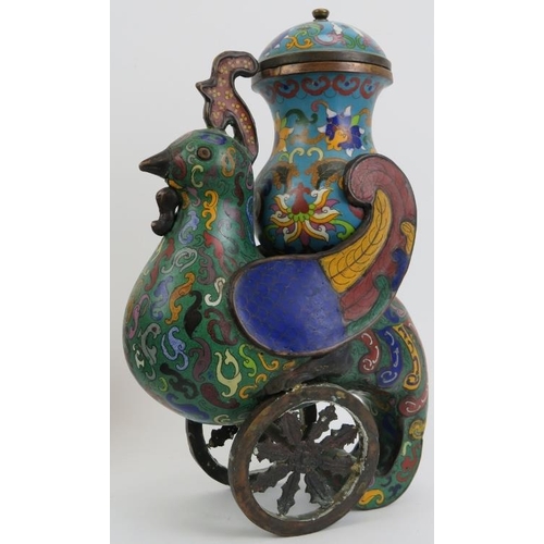 48 - A large Chinese polychrome enamelled cloisonné rooster, 20th century. Modelled as a rooster chicken ... 