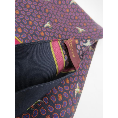 492 - A Mulberry navy and maroon silk scarf decorated with birds, approx 140cm x 30cm approx and a Mulberr... 