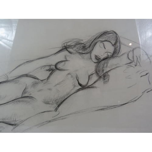 528 - Edward Wolfe (South African/British, 1897-1982) - 'Female nude', charcoal drawing, c.1940's, label v... 