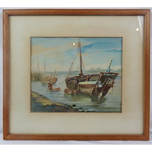 584 - Iranian School (20th century) - 'Moored boats', watercolour, indistinctly signed in Farsi, 22cm x 26... 