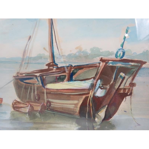 584 - Iranian School (20th century) - 'Moored boats', watercolour, indistinctly signed in Farsi, 22cm x 26... 